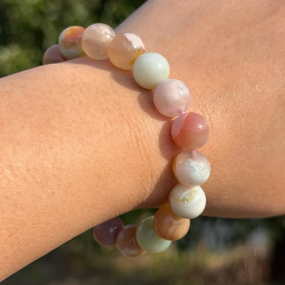 11mm stretchable multicolor flower agate bracelet 1125‎
